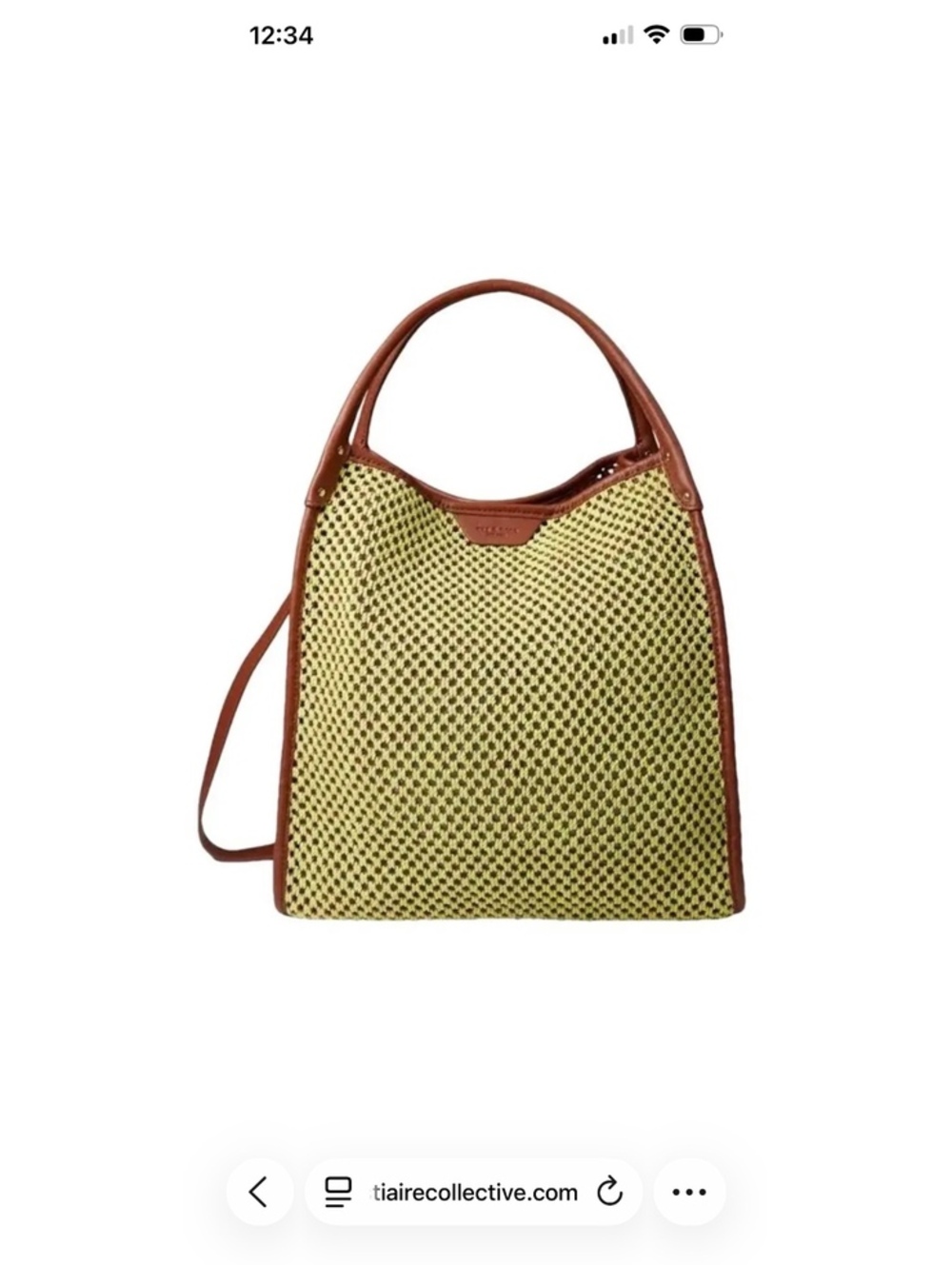 Rag & Bone NWT Woven Mesh Tote Leather Trim Yellow Brown Dust Bag